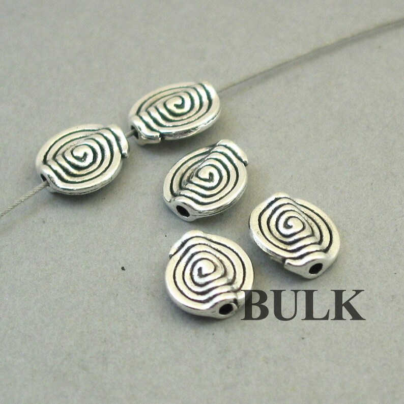 Antique Silver 10X11mm BD0195S Wholesale Spiral Coin Beads BULK 50 Swirl Disc Beads