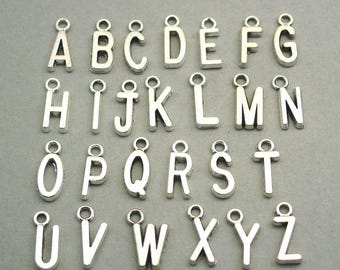 8 Capital Letter Charms, Uppercase Initial Alphabet pendant beads, Antique Silver CM1051S to CM1076S