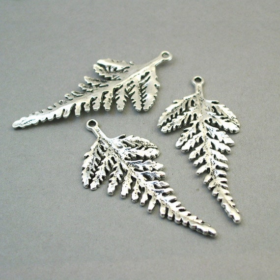 Fern Leaf Charms, Large Long Fern Leaf Pendant Beads, up to 4 Pcs