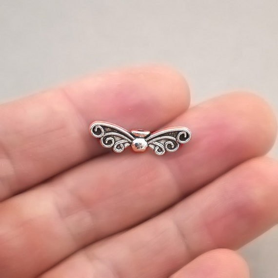 20Pcs Silver Tone Angel Fairy Wings Spacer Beads For Making Jewelry Craft