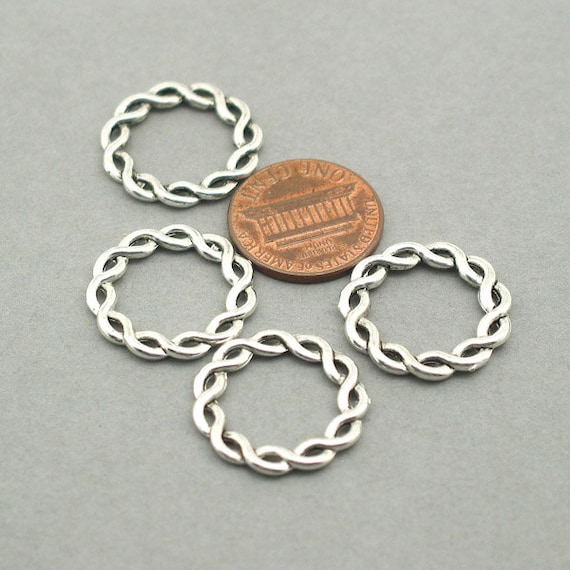8Pcs Antiqued Silver Tone Round Rings Charms Pendants Connectors 22mm