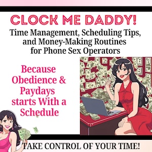 Puede incluir: Ilustración con texto "PHONESEX DOLLHOUSE" y "CLOCK ME DADDY!". La imagen presenta dos mujeres de dibujos animados, una con un vestido rosa y otra con un vestido rojo, con dinero y una computadora portátil.