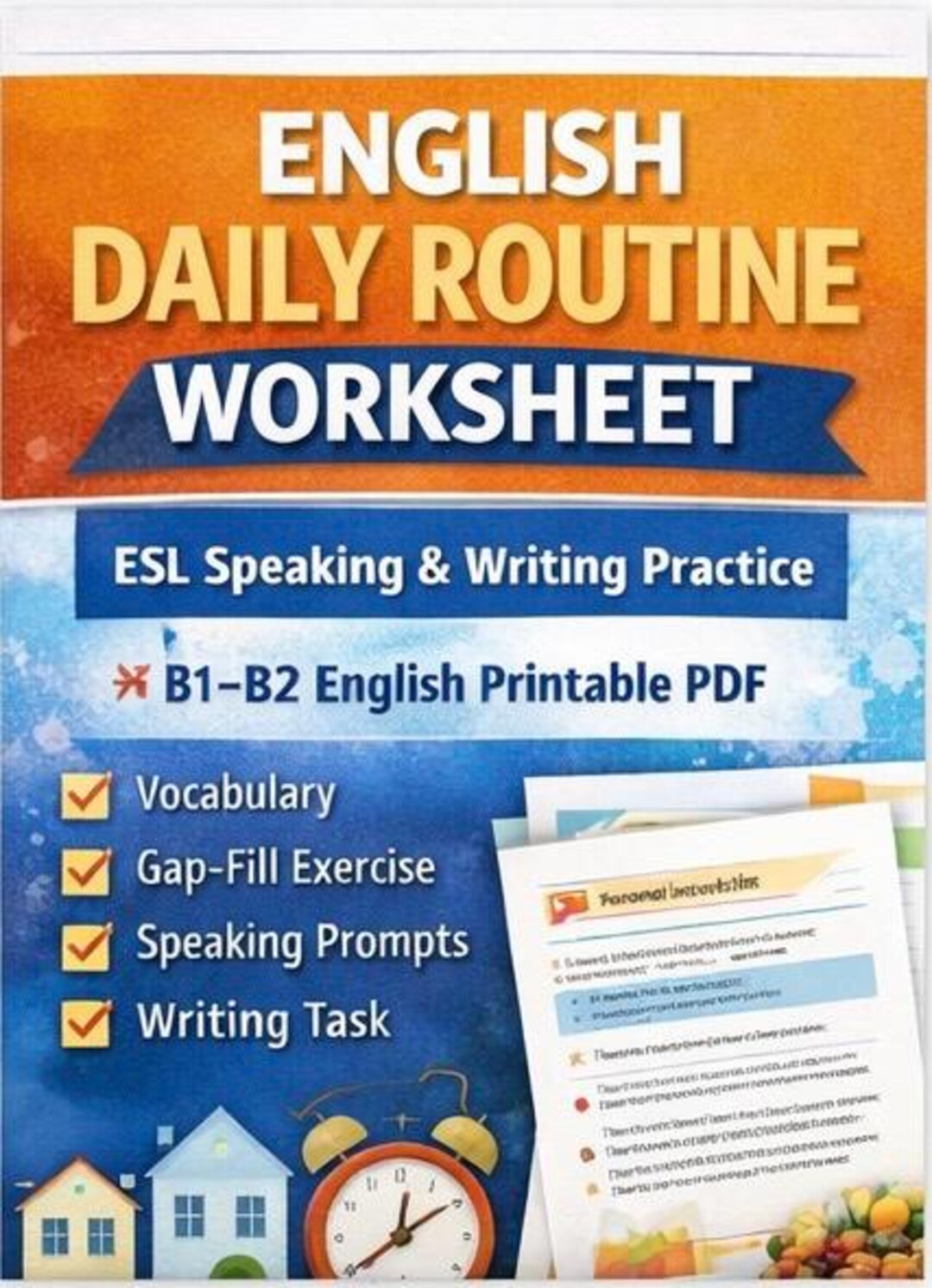 English Daily Routine Worksheet | ESL Speaking & Writing Practice | B1 ...