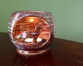 Candle Holder - Wolf Howling at Full Moon - IN STOCK - Blue Brown Glaze  - Tealight Votive