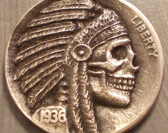 Deep Carved Hobo Nickel, Crazy, Creepy, Skull, Evil #91