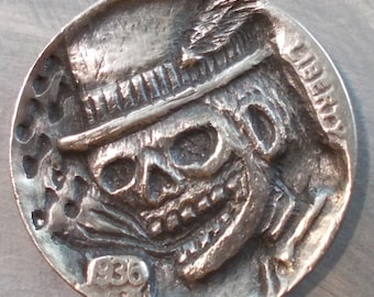 Deep Carved Hobo Nickel, Crazy, Creepy, Skull, Evil #119