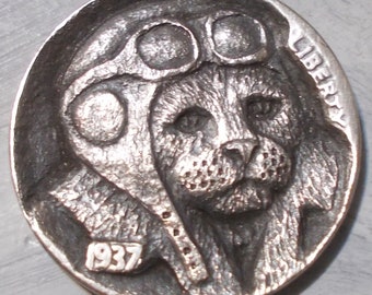 Deep Carved Hobo Nickel, Aviator Kitty