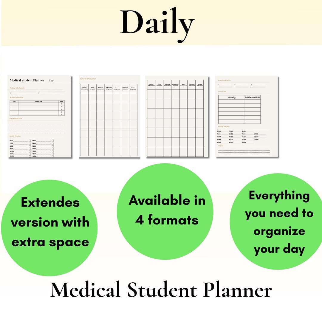 Daily Medical Student Planner | Printable Study Organizer for Med ...