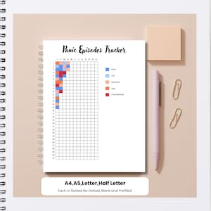 Registro imprimible de ataques de pánico • Registro anual de episodios de pánico • Inserto para planificador de salud mental • Tamaños A4, A5 y Carta • Descarga digital