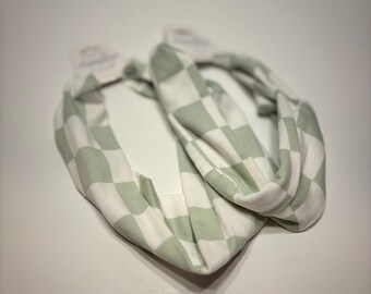 Mommy and Me Headband Set, Sage Green Checkerboard Twist Headbands