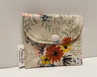 Floral, Gift Card Holder, Mini Pouch, Snap Pouch, Coffee bag, coin pouch, lipstick Bag, change purse, coins, Envelope bag, gift card bag