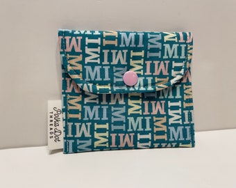 MI, Michigan, Gift Card Holder, Mini Pouch, Snap Pouch, Coffee bag, coin pouch, lipstick Bag, change purse, coins, Envelope bag, Pastel