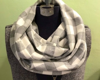 Gray Plaid Buffalo Plaid Scarf, Plaid Scarf, Infinity, Gray Plaid, Grey scarf, White scarf, Christmas, Gray and white plaid, Gray Buffalo