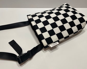 Car Garbage Bag, Checkered, Checker, Auto Bag, Camp Bag, Trash Bag, Garbage Bin, Car gift, Car Bag, Reusable Trash Bin, Black and White, 90s