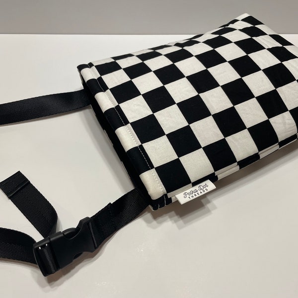 Car Garbage Bag, Checkered, Checker, Auto Bag, Camp Bag, Trash Bag, Garbage Bin, Car gift, Car Bag, Reusable Trash Bin, Black and White, 90s