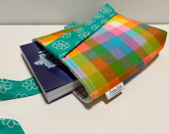 Checkerboard Book Sleeve, Book Bag, plaid pouch, rainbow