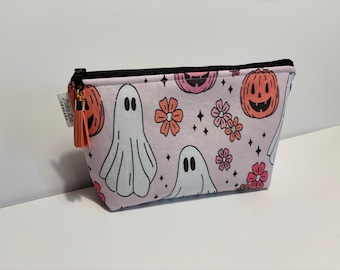 Ghost Pumpkin Toiletry Bag, Halloween Cosmetic Zippered Pouch, Goth Makeup Bag