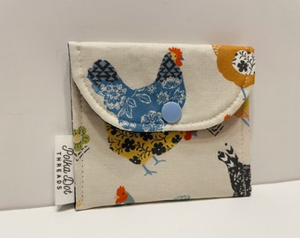 Chickens, Mini Pouch, Farm Bag, Snap Pouch, Coffee bag, coin pouch, lipstick, change purse, coins, Envelope, gift card holder, Farmer, Chick