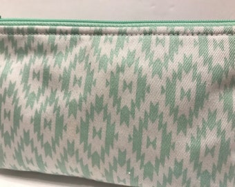 Clearance, Geometric, Diamonds, Mint Green, Makeup Bag, Small Cosmetic Bag, Zippered Pouch, gift, Green bag, mothers day, Southwest