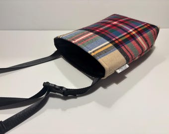 Varsity Plaid Car Trash Bag, Flannel Cotton, Adjustable Strap