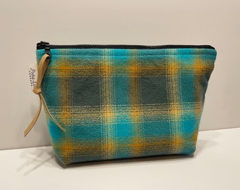 Aqua Plaid Medium Bag, Zippered Pouch, Plaid bag, Bestie gift, makeup bag, Girls bag, Buffalo Plaid, Toiletry bag, Mammoth flannel, Teal