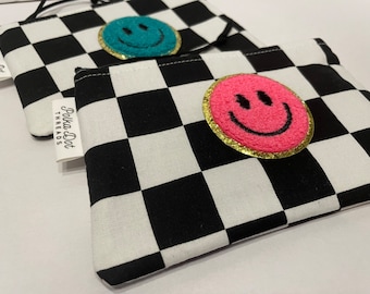 Checker, Smiley Face, Purse, 90s, Retro, Coin purse, Makeup Bag, Cosmetic Bag, purse bag, Bestie Gift, Clutch, Wallet, Nostalgic, Skater