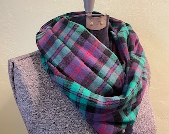 Purple Plaid Infinity Scarf, Plaid Scarf, Green Plaid, Purple Plaid, Green Scarf, Christmas Gift, Thick Scarf, Accessory, Scarf, Flannel