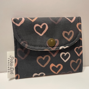 Hearts, Gift Card Bag, Black, Brown, Valentines, Mini Pouch, Snap Pouch, Coffee bag, coin pouch, lipstick Bag, change purse, coins, Pouch