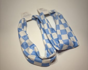 Mommy and Me Headband Set, Blue White Checkerboard, Twist Knit