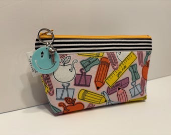 Small Teacher Makeup Bag, Back to School Ripstop Nylon Pouch, Zippered Cosmetic Gift