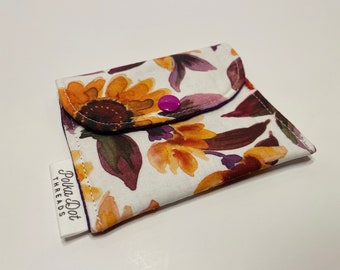 Sunflower Gift Card Holder, Mini Pouch, Snap Pouch, Coffee bag, coin pouch, lipstick Bag, change purse, Envelope bag, gift card bag, purple