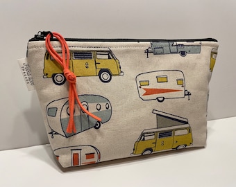 Retro Camper Toiletry Bag, Glamping, Girls gifts, Medium Cosmetic Bag, Zippered Pouch, Ripstop nylon bag, Bestie gift, makeup bag, Camp bag