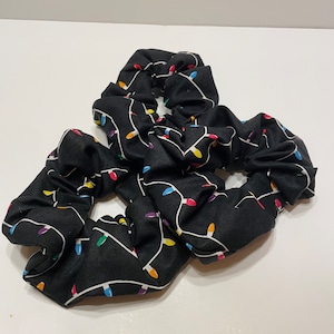 Christmas Scrunchy, Lights, Scrunchy, Hair tie, Pony tail, 90&#39;s, Black Scrunchy, plaid, Holiday Scrunchy, Black Scrunchy, Jumbo, Holidays