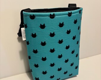Teal Cat Car Trash Bag, Cotton, Adjustable Strap