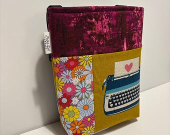 Retro Typewriter Patchwork Car Trash Bag, Ripstop Nylon Liner, Camper Accessory