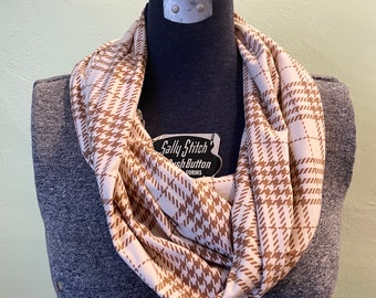 Neutral Scarf, Spring Scarf, Jersey knit, lightweight Scarf, Bestie Gift, Mothers Day, Infinity scarf, Plaid, Cream scarf, Soft scarf, Plain