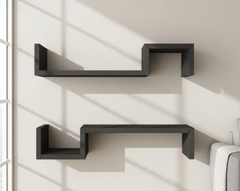 Modern Wooden Floating Shelves - Set of 2, Easy Install