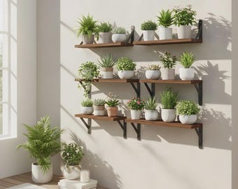 Floating Plant Shelves for Wall – Wall-Mounted Wooden Shelf for Succulents and Vines