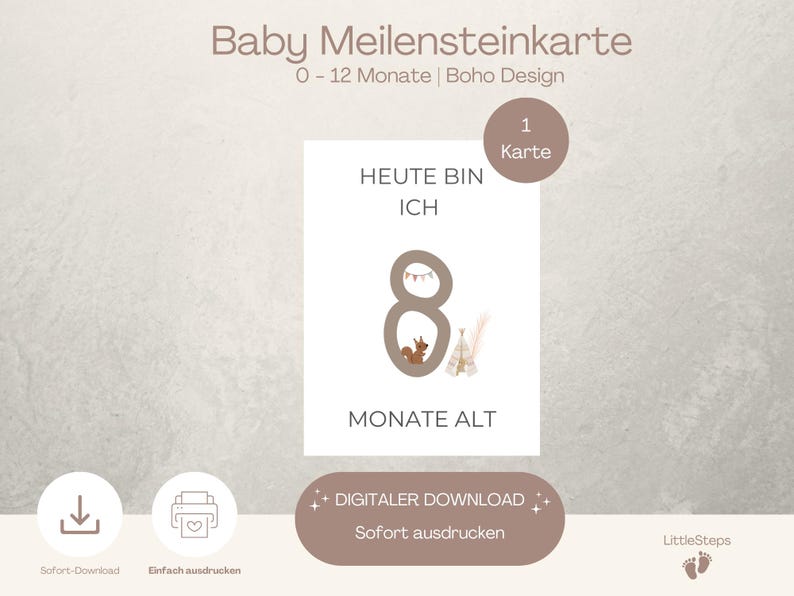 Baby Milestone Card – “today I Am 8 Months Old” (digital Download) - Etsy
