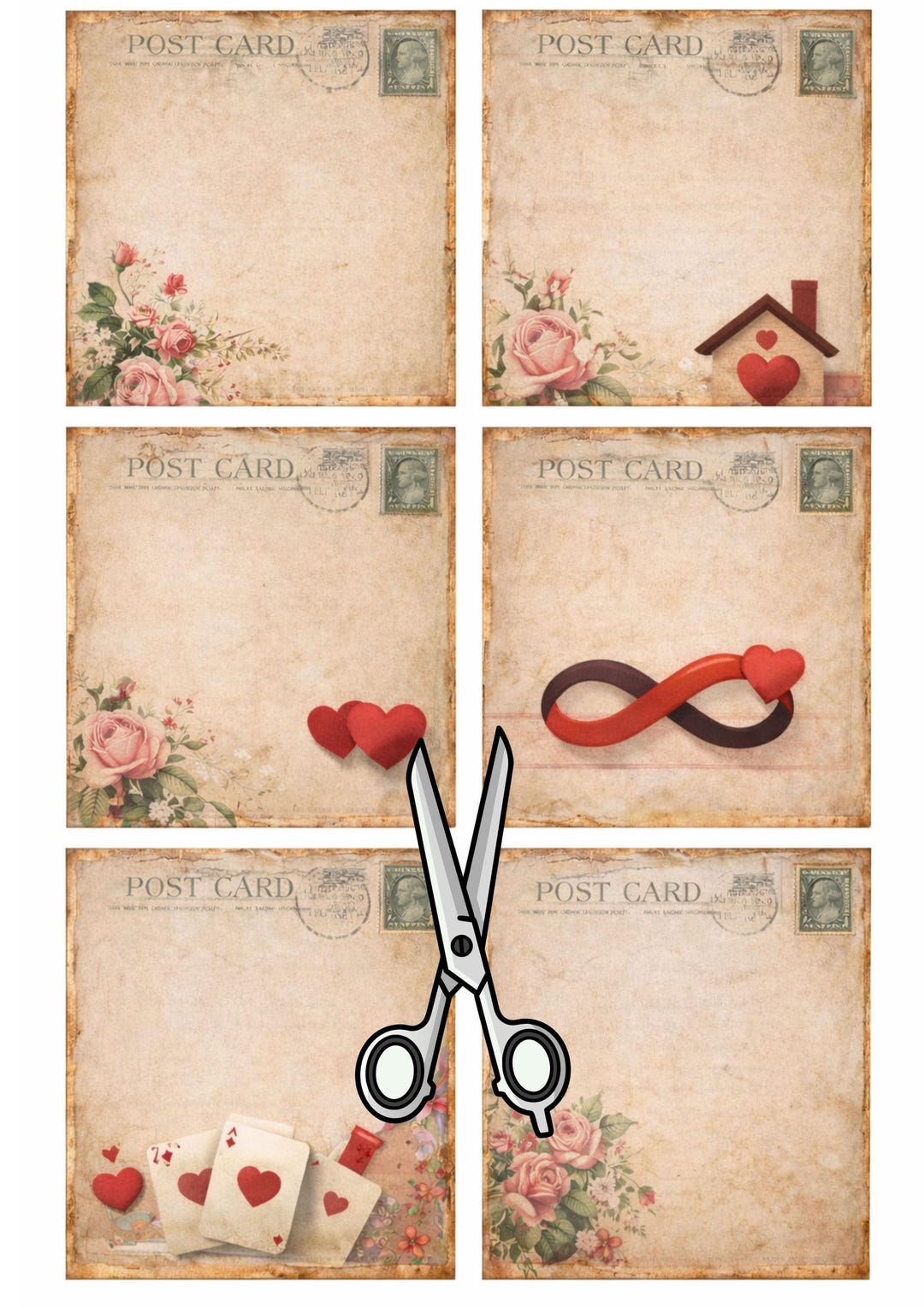 Vintage Blank Postcards Printable A4 Sheet With 6 Antique Style Cards
