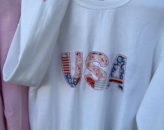Sudadera con cuello redondo bordada con aplique inverso de EE. UU. / Sudadera con cuello redondo estilo americano / Ropa del 4 de julio