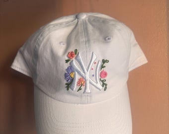Gorra de béisbol bordada de los Yankees / Gorra floral cosida a mano
