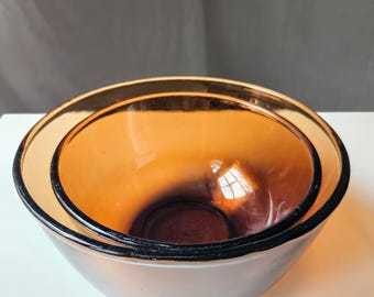 Anchor Hocking Fire‑King Amber Bowl Pair — 6” & 7” Nesting Set