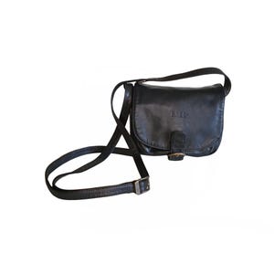 Vintage BREE Black Leather Crossbody Bag | German Organizer Shoulder Purse | Brass Hardware Flap Satchel | Adjustable Strap | Gift for Her
