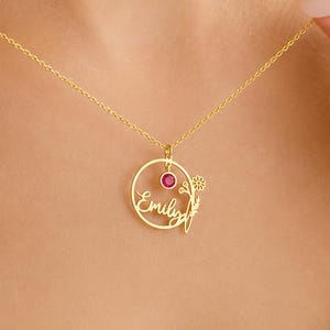 Personalized Birthstone Name Necklace, Family Charm Pendant, Mom Jewelry, Custom Gift for Her