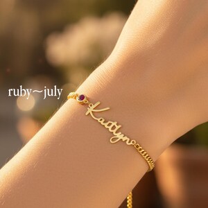 Pulsera personalizada con nombre y piedra de nacimiento, cadena de muñeca con placa de nombre personalizada
