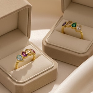 Birthstone Ring, Family Gemstone Band, Mother's Day Gift Ring, Mother Daughter Jewelry