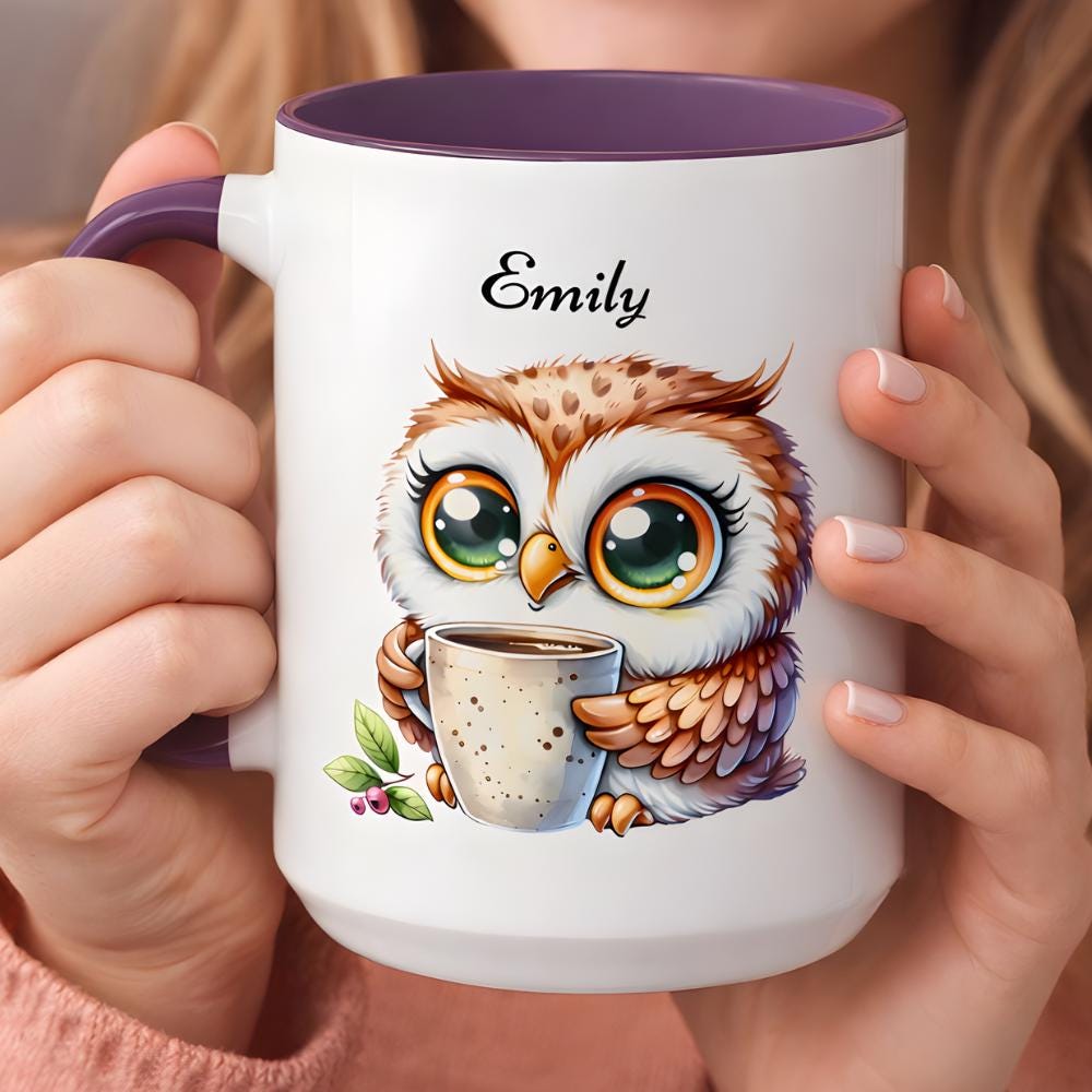 Custom Cute Owl Mug, Personalized Owl Coffee Cup, Monogram Mug, Initial Mug, Custom Name Mug, Bird L