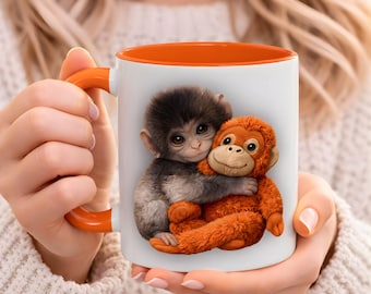 Taza de mono ponche, taza de café de mono bebé lindo, taza de mono de peluche, taza de animal de apoyo emocional, regalo divertido para amantes de los monos