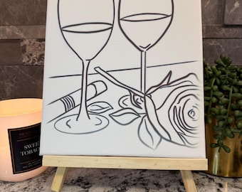 Malen und Erstellen von Leinwand-Kits | DIY Leinwand Kits | Lack und Sip Party | Wein-Gläser und Rose